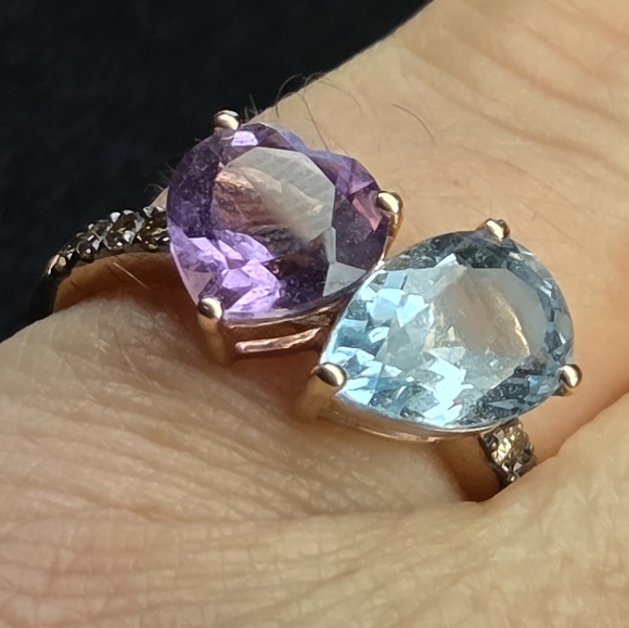 LeVian 14k Amethyst And Blue Topaz Ring Sz 7 - Picture 10 of 11
